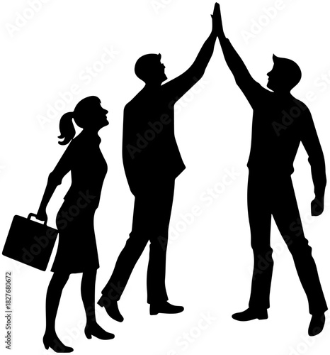 Business Team High-Five and Success Pose – Vector Illustration