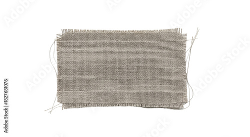 Isolated frayed canvas swatch, textile sample, fabric piece, hessian cloth, craft material