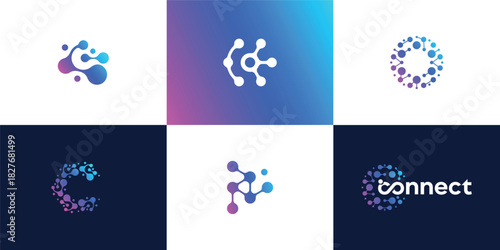 Collection of technology connection logo design template
