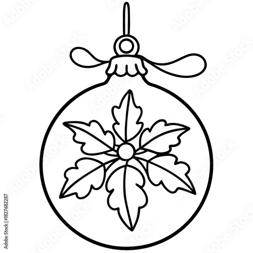 Detailed outline of a Christmas ornament with floral design for coloring books or crafts