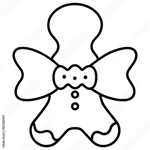 Gingerbread man outline illustration cute bow tie traditional sweet treat festive spirit