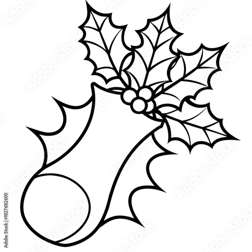Simple Christmas Holly Drawing Outline Vector Image with a Festive Holiday Theme