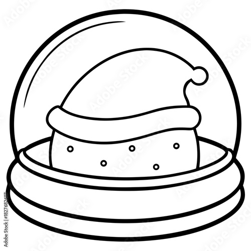 Snow globe outline with Santa hat and polka dots for coloring book pages