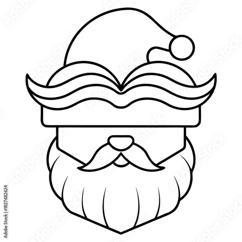 Stylized Santa Claus Outline with Hat Mustache and Beard for Christmas Design
