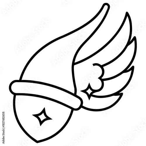 Whimsical Acorn Design with Wings and Stars Line Art for Coloring Books