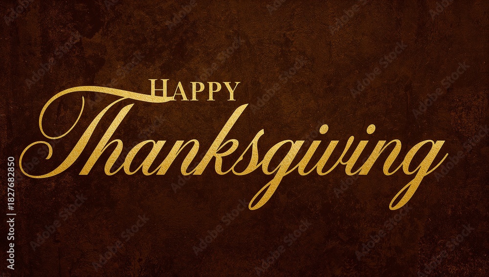 Obraz premium Showing ornate gold Happy Thanksgiving script filling center on textured brown backdrop, crosshatch