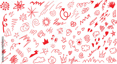 Red doodle pattern on white background hand drawn abstract design