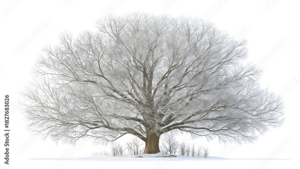 Fototapeta premium Snowy branches on a bare tree create beauty, created AI