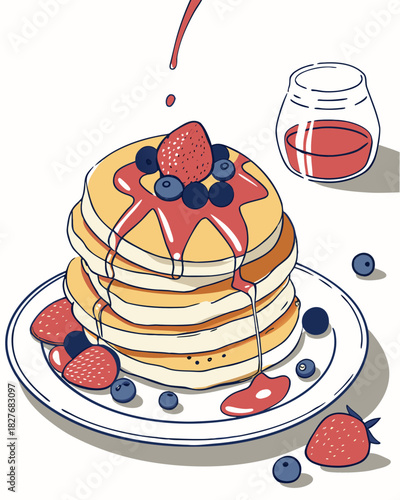 Delicious pancakes with syrup and fresh berries, ready to serve