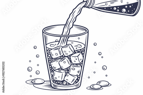 Soda pouring into a glass with ice