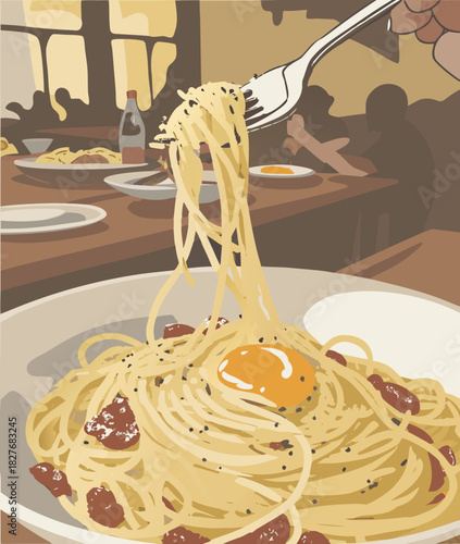 Spaghetti carbonara served in restaurant