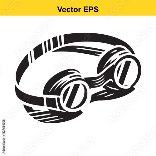 Black and white vector illustration of antique steampunk goggles isolated on white background