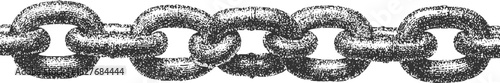 Detailed black and white illustration of a connected metal chain with textured links heavy