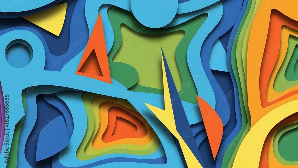 Obraz premium Colorful Abstract Paper Cutout Design with Geometric Shapes.