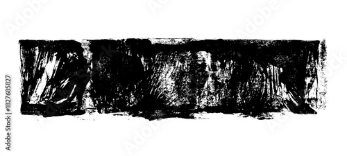 Black roller texture isolated on white background. Ink linocut. Black friday sale banner background. Grunge brush stroke. Hand-drawn artistic element with textured edges. Vector illustration, EPS 10.