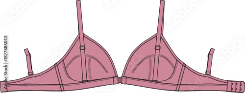 Lingerie bra technical flat drawing, detailed fashion template, adjustable strap design, women’s underwear sketch, garment outline for apparel production, vector illustration