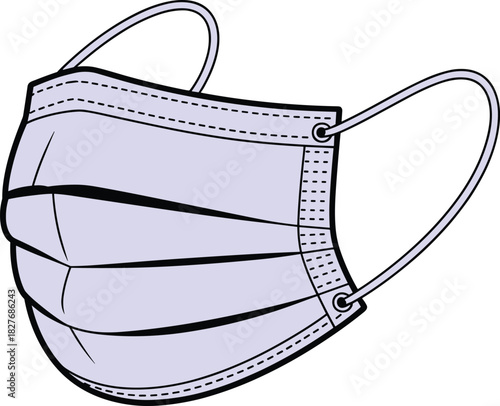 Medical Face Mask Vector Illustration, Surgical Mask Flat Sketch, Protective Equipment Icon, Respiratory Safety Design, Virus Prevention Graphic