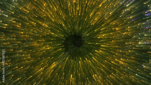 Abstract yellow energy magical glowing spiral swirl tunnel particle background with bokeh effect, 4k video, 60 fps