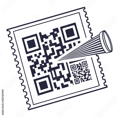 Close-up of aQR code being scanned by a cone-shaped device QR code scanning
