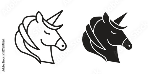 Alicorn icons Concepts. black solid and line stroke designs for web and app use