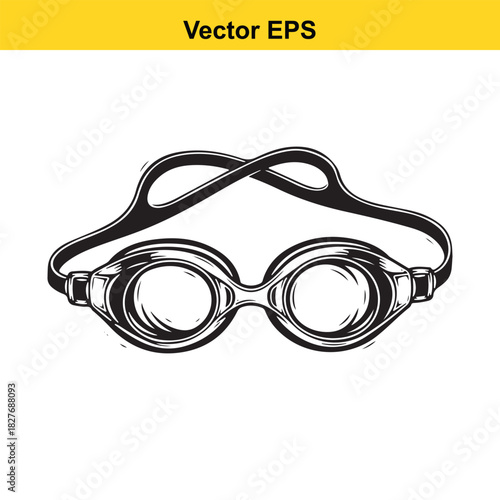 Black and white vector illustration of swimming goggles isolated on white background
