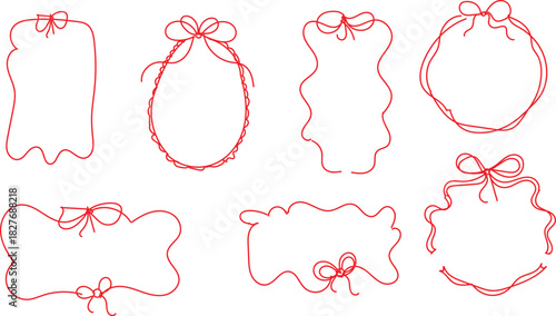  hand-drawn pink bow-ribbon frames set These vector illustrations are designed in a coquette aesthetic style and can be used for a variety of purposes. 