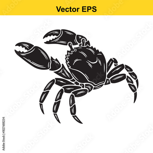 Black and white vector illustration of a crab isolated on white background