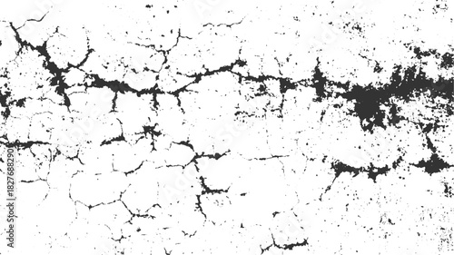 Black cracks and speckles on a white textured background abstract