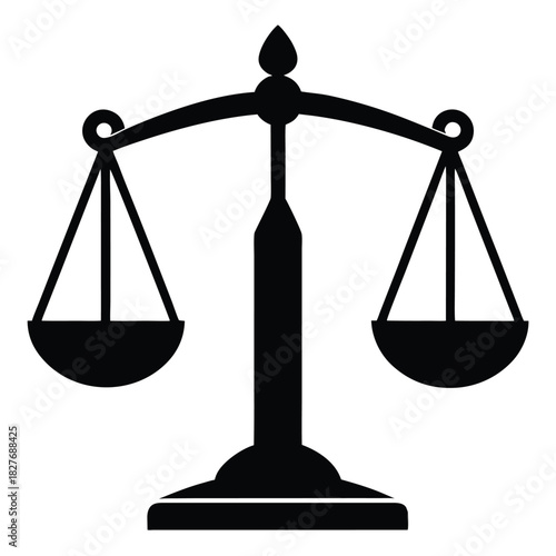 black scales of justice vector illustration symbolizing law, balance, and legal weight in a court system
