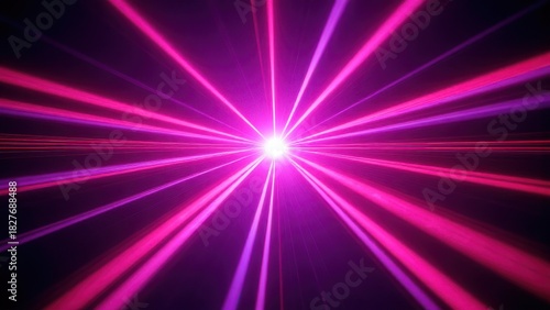 sharp pink and purple laser beams flaring from a central point creating vibrant neon light burst