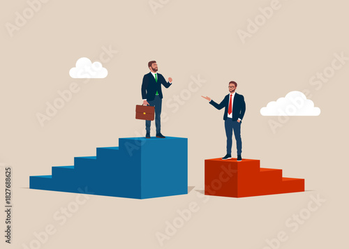 Chart win over competitors. Business rivalry in business and the pursuit of success. Business competition. Pay gap, inequality. Vector flat illustration
