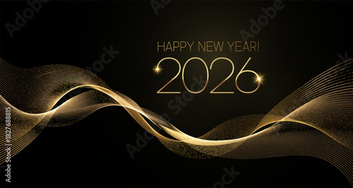 2026 Merry Christmas and Happy New Year Abstract Shiny Gold Glitter Decoration. Festive Background. Vector design element