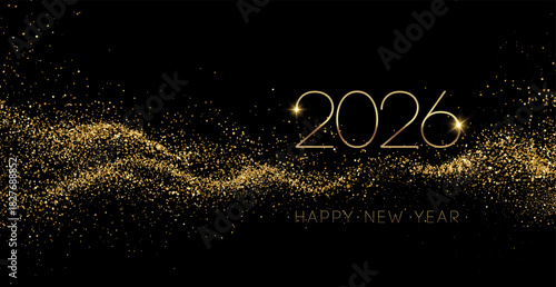 2026 Merry Christmas and Happy New Year Abstract Shiny Gold Glitter Decoration. Festive Background. Vector design element