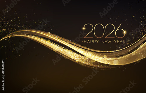 2026 Merry Christmas and Happy New Year Abstract Shiny Gold Glitter Decoration. Festive Background. Vector design element