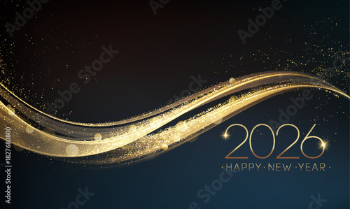2026 Merry Christmas and Happy New Year Abstract Shiny Gold Glitter Decoration. Festive Background. Vector design element