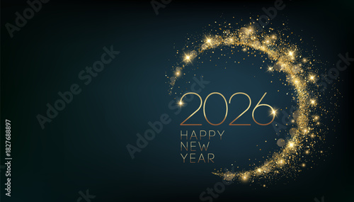 2026 Merry Christmas and Happy New Year Abstract Shiny Gold Glitter Decoration. Festive Background. Vector design element