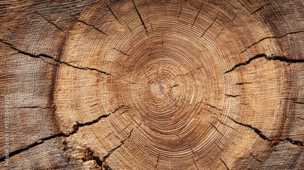 Naklejka premium Close-up view of a detailed tree stump showing growth rings and natural patterns