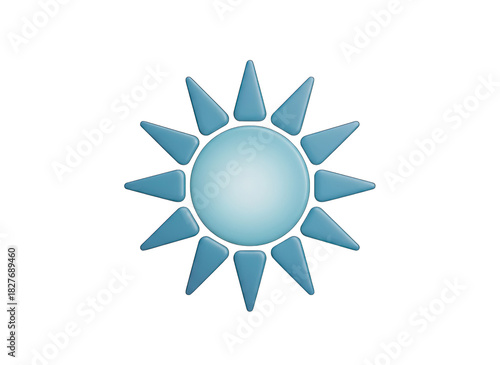 Isolated 3D Rendered Light Blue Sun Icon with Spiky Rays on Black Background Glowing Softly Illuminated Digital Art