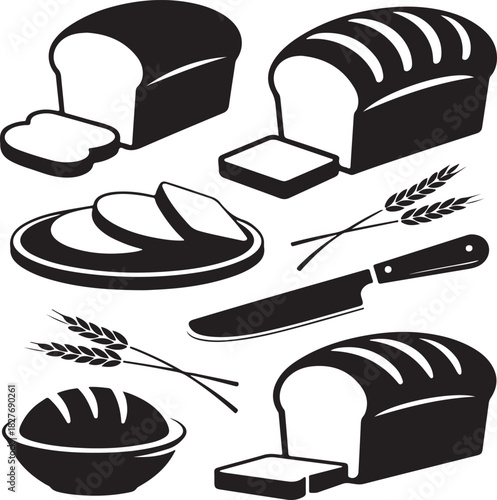 Delicious sliced bread collection loaf whole wheat vector illustration template