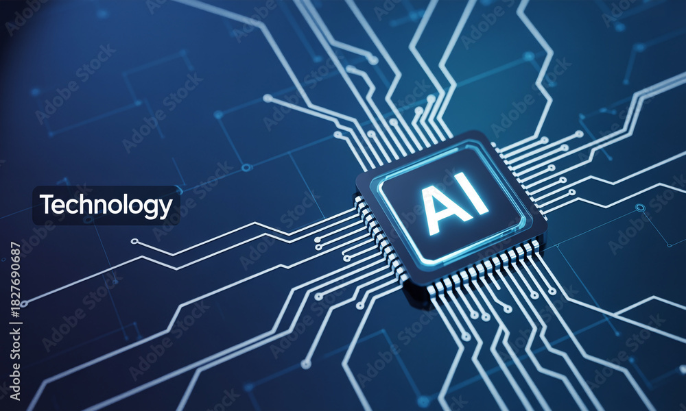 Obraz premium Glowing artificial intelligence processor on circuit board chip technology
