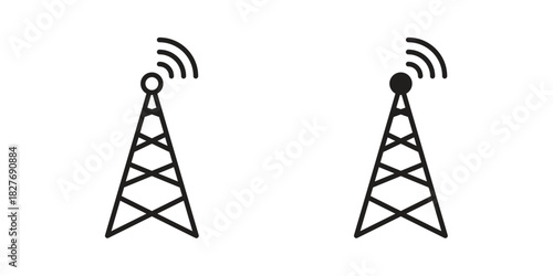 Broadcast tower icons Concepts. black solid and line stroke designs for web and app use