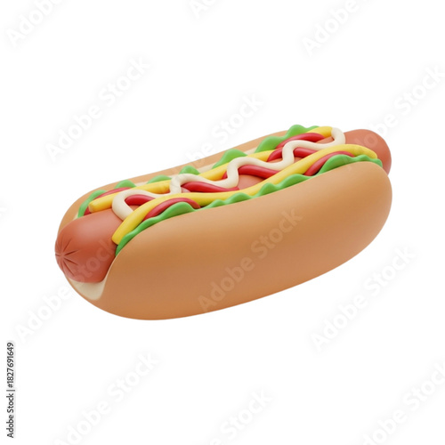 Delicious Hot Dog with Mustard and Ketchup 3D Rendering