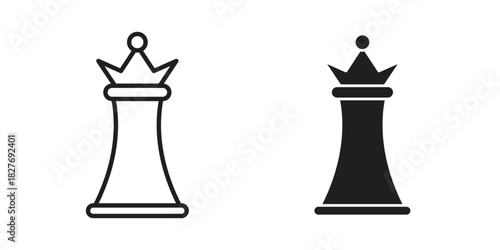 Chess queen icons Concepts. black solid and line stroke designs for web and app use