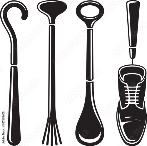 Elegant Shoehorn Collection with Long Handles and Classic Designs Illustration