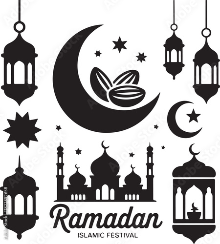 Elegant Ramadan Mubarak Islamic Festival Black and White Vector Design
