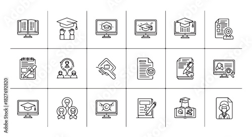 Set of online education icons thin line style vector illustration for e-learning platforms isolated 