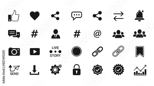 Set of Social Media and User Interface Icons for Web and Mobile Application Design