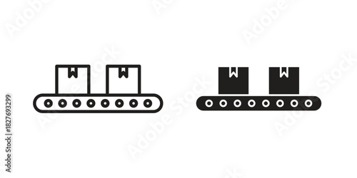 Conveyor belt icons Concepts. black solid and line stroke designs for web and app use