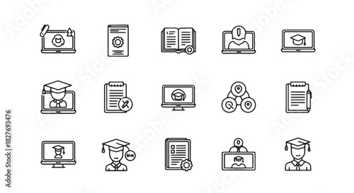 Set of online education icons thin line vector illustration for e-learning and web design isolated o