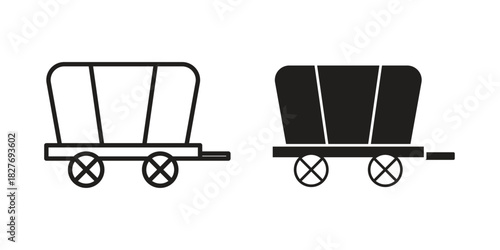 Covered wagon icons Concepts. black solid and line stroke designs for web and app use